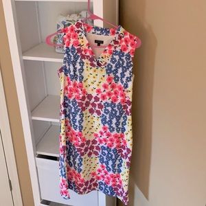 Talbots Floral Eyelet Ruffle Neck Shift Dress